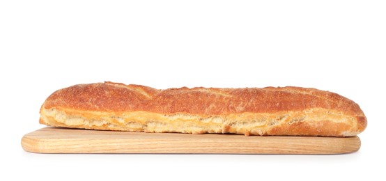 Photo of One freshly baked baguette isolated on white