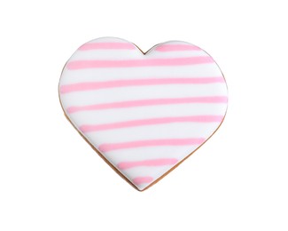 Photo of Delicious heart shaped cookie isolated on white. Valentine's Day