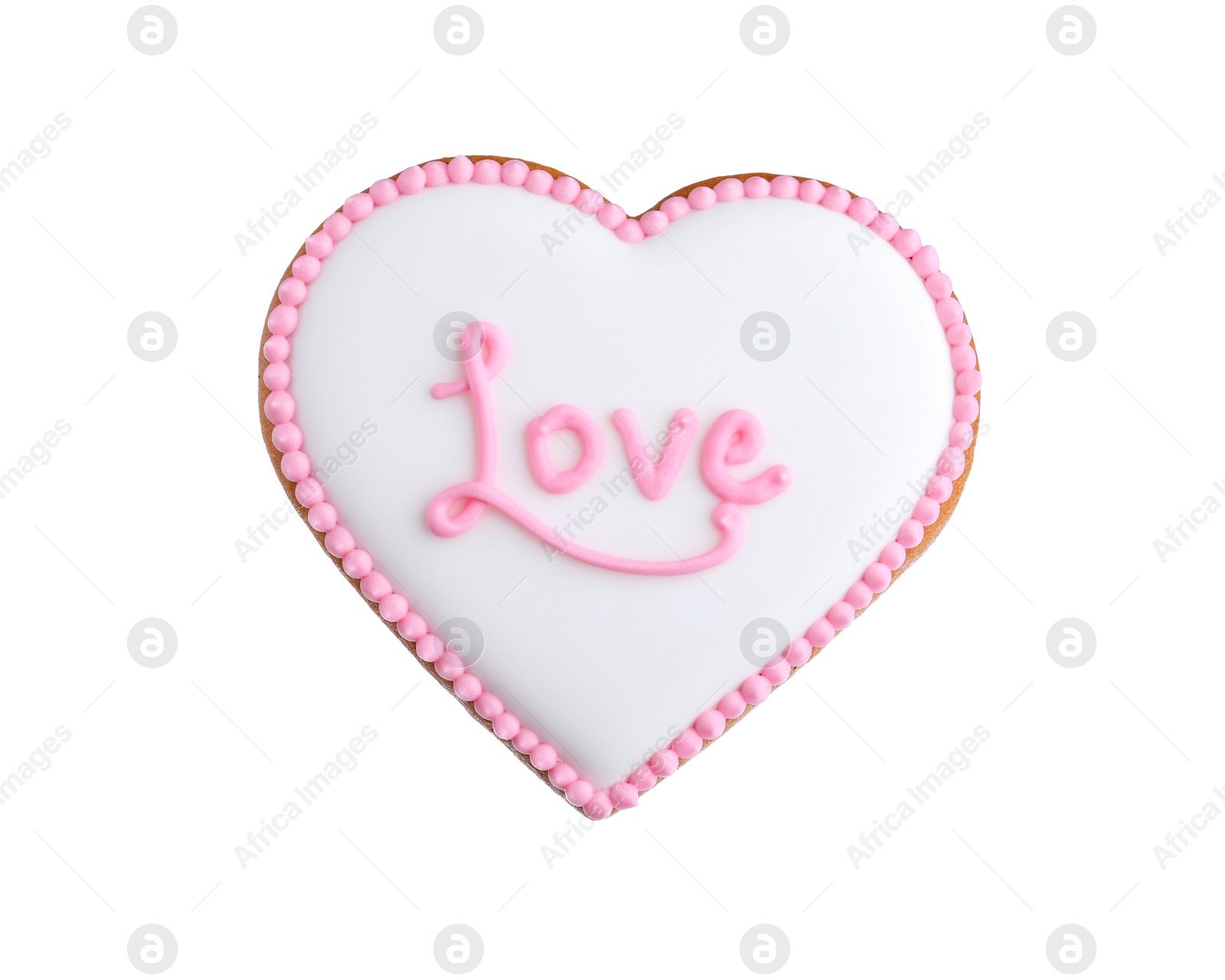 Photo of Delicious heart shaped cookie with word Love isolated on white. Valentine's Day