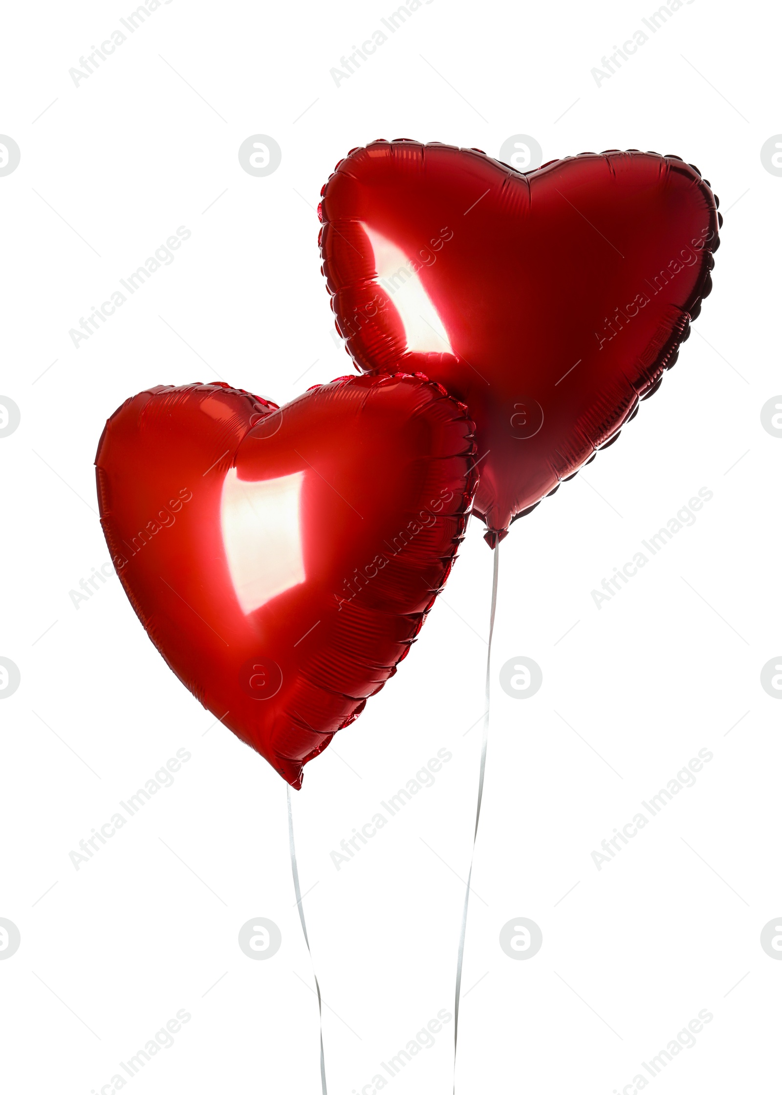 Photo of Red heart shaped balloons isolated on white. Valentine's Day celebration