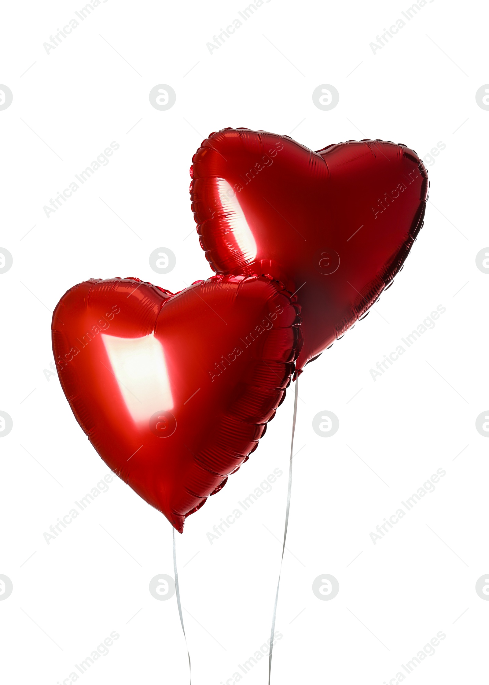 Photo of Red heart shaped balloons isolated on white. Valentine's Day celebration