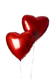 Photo of Red heart shaped balloons isolated on white. Valentine's Day celebration