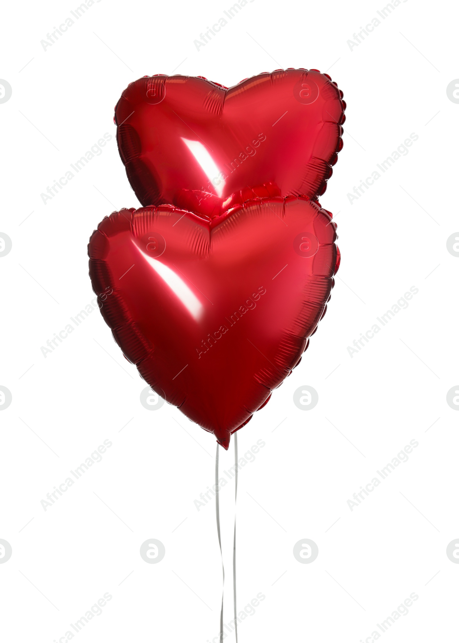 Photo of Red heart shaped balloons isolated on white. Valentine's Day celebration