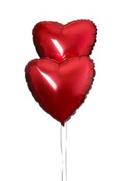 Photo of Red heart shaped balloons isolated on white. Valentine's Day celebration