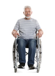 Photo of Senior man in wheelchair on white background