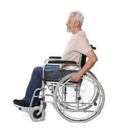 Photo of Senior man in wheelchair on white background