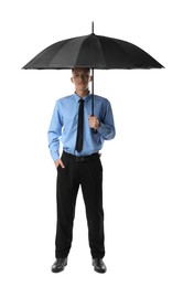 Photo of Man with black umbrella on white background