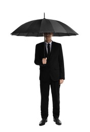 Photo of Man in suit with black umbrella on white background