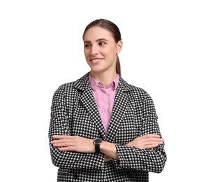 Photo of Portrait of banker with crossed arms on white background