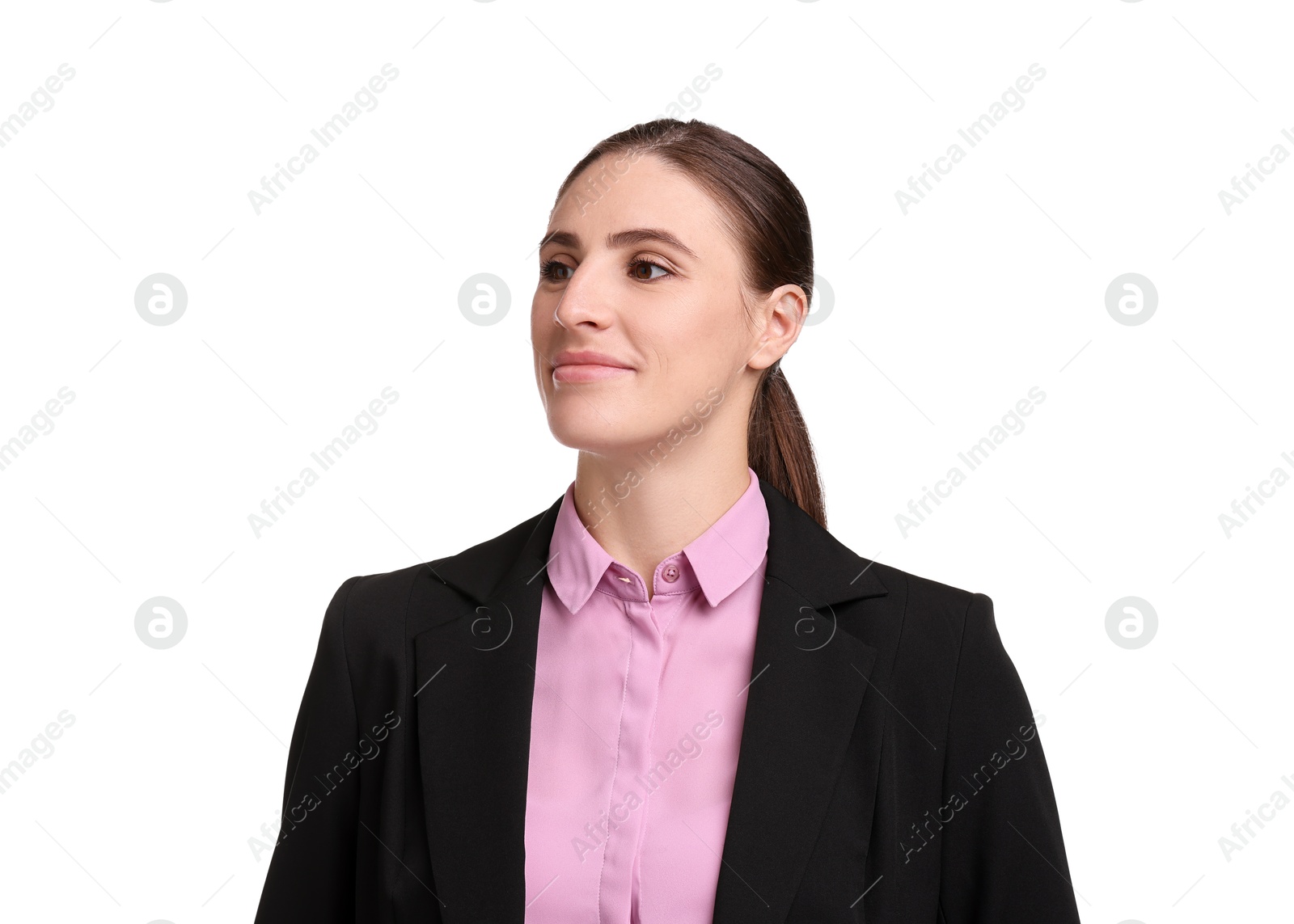 Photo of Portrait of banker in jacket on white background