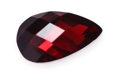 Photo of One red shiny gemstone isolated on white