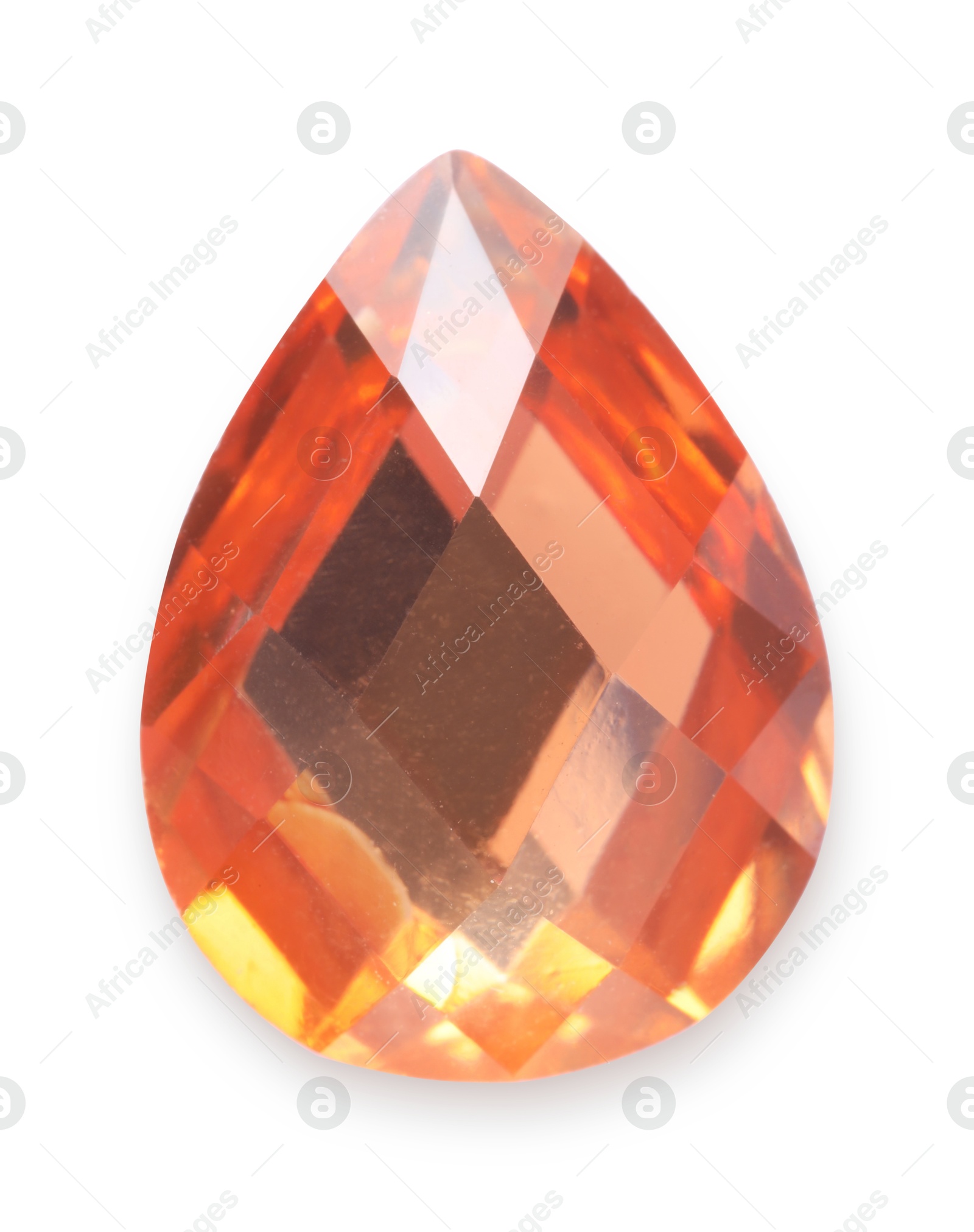 Photo of One orange shiny gemstone isolated on white