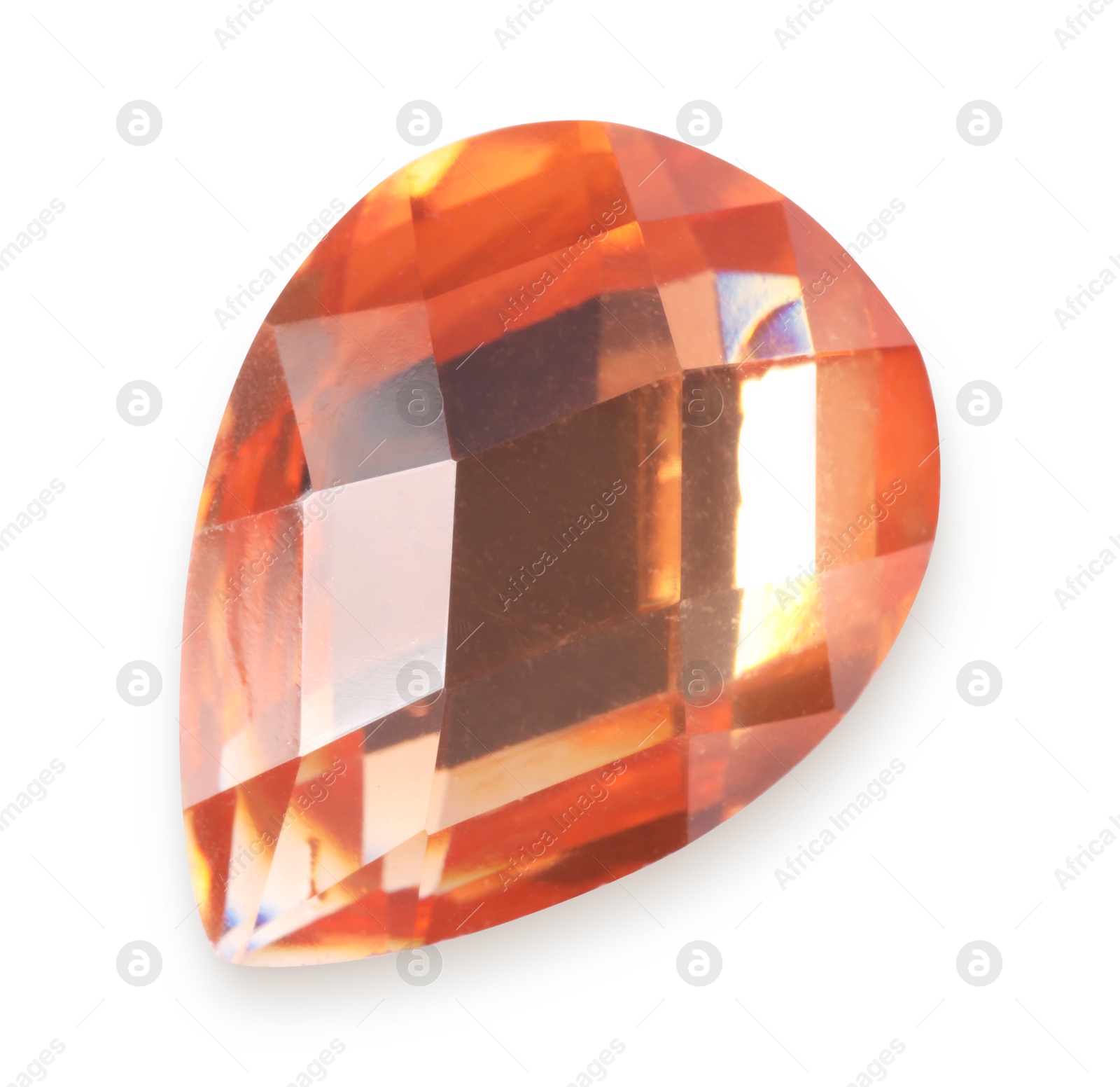 Photo of One orange shiny gemstone isolated on white