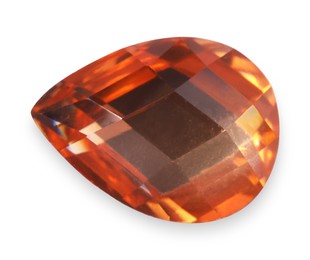 Photo of One orange shiny gemstone isolated on white