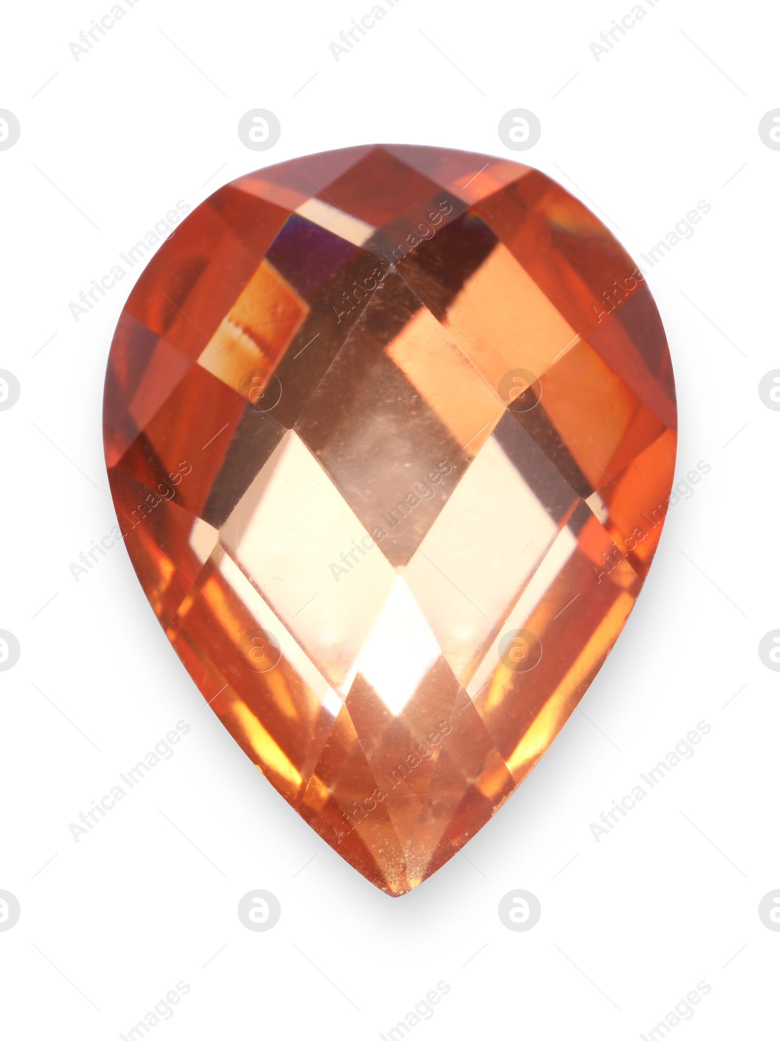 Photo of One orange shiny gemstone isolated on white