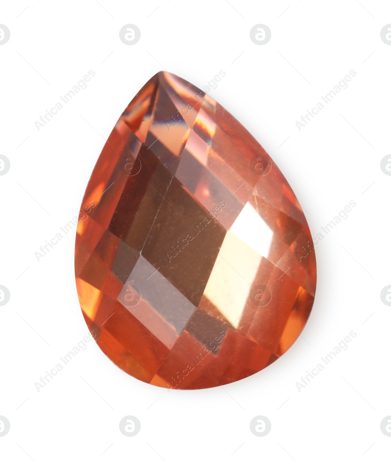 Photo of One orange shiny gemstone isolated on white