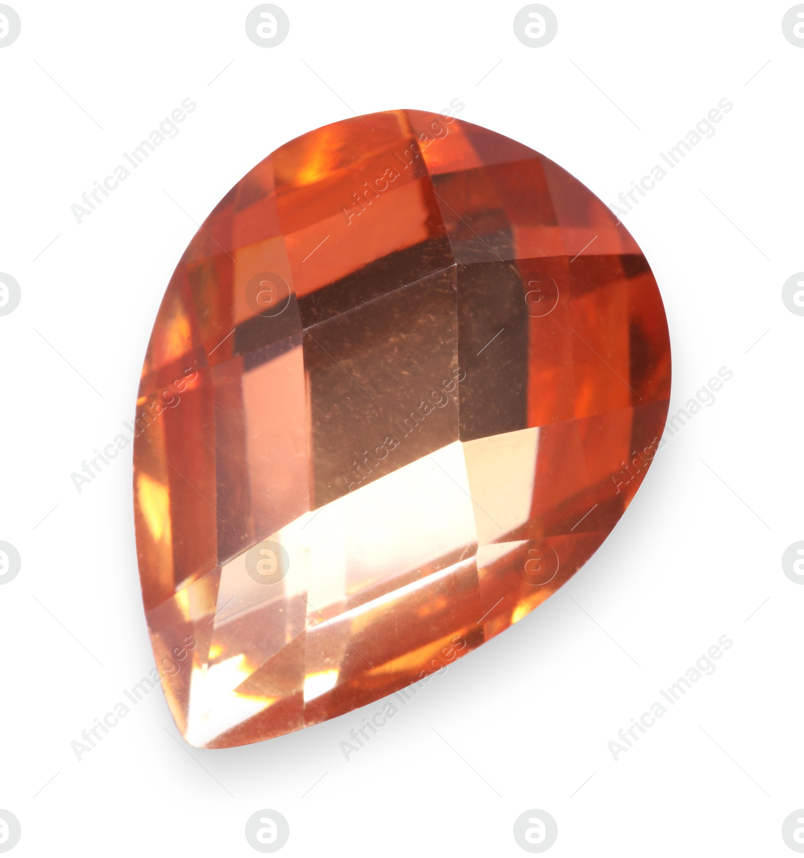 Photo of One orange shiny gemstone isolated on white