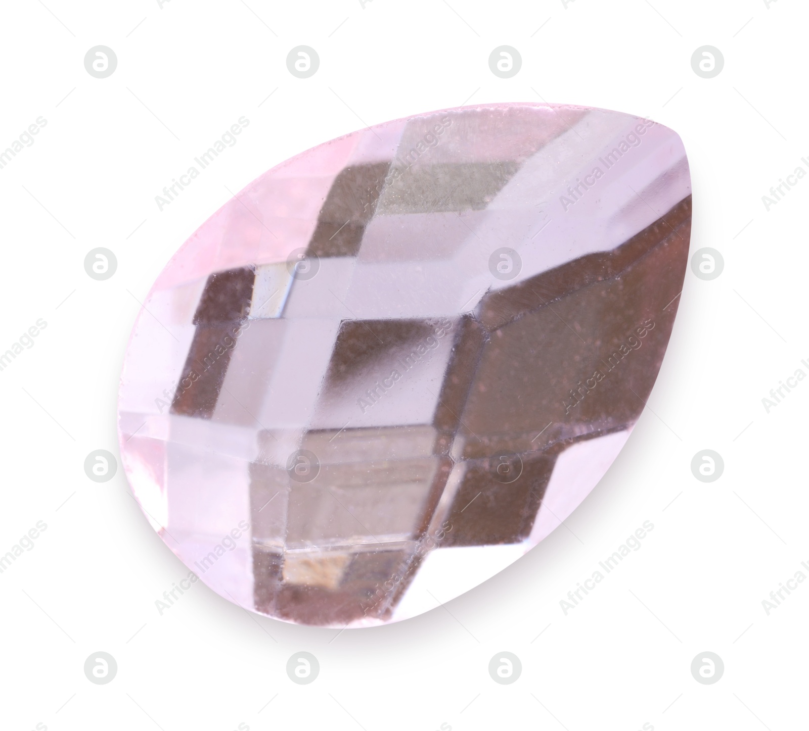 Photo of One pink shiny gemstone isolated on white