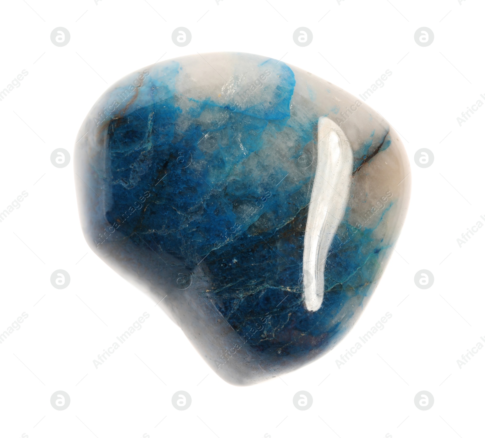 Photo of Beautiful blue apatite isolated on white. Natural gemstone