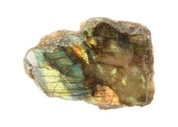 Photo of Beautiful labradorite isolated on white. Natural gemstone