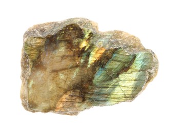 Photo of Beautiful labradorite isolated on white. Natural gemstone