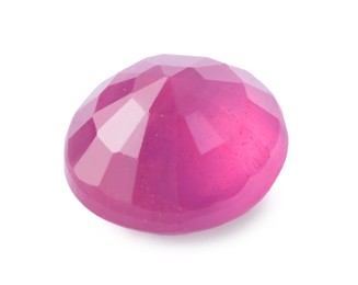 Photo of One shiny pink gemstone isolated on white