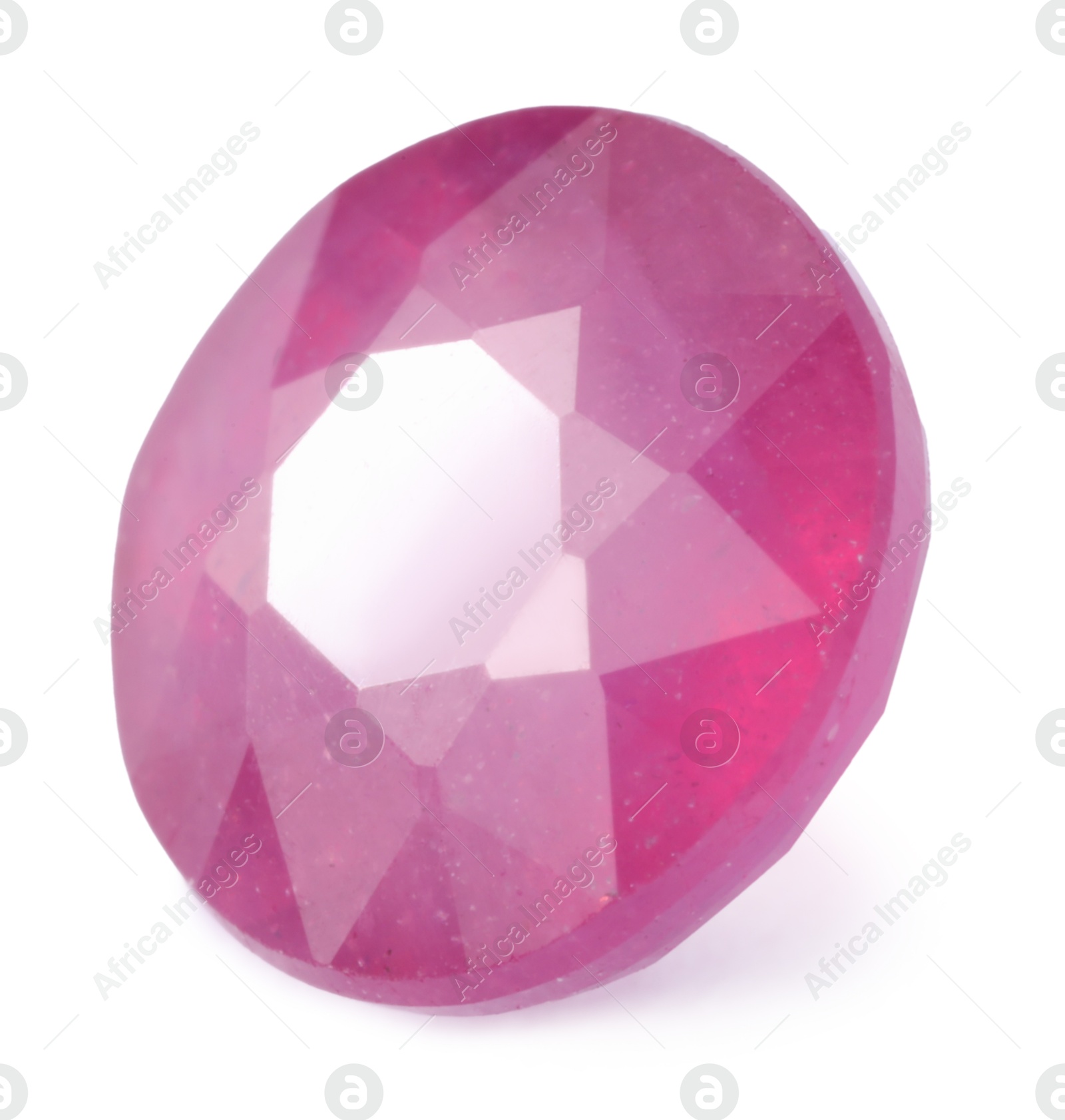 Photo of One shiny pink gemstone isolated on white