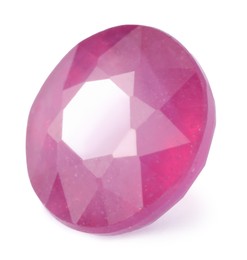 Photo of One shiny pink gemstone isolated on white