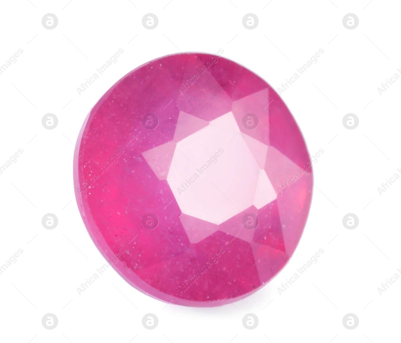 Photo of One shiny pink gemstone isolated on white