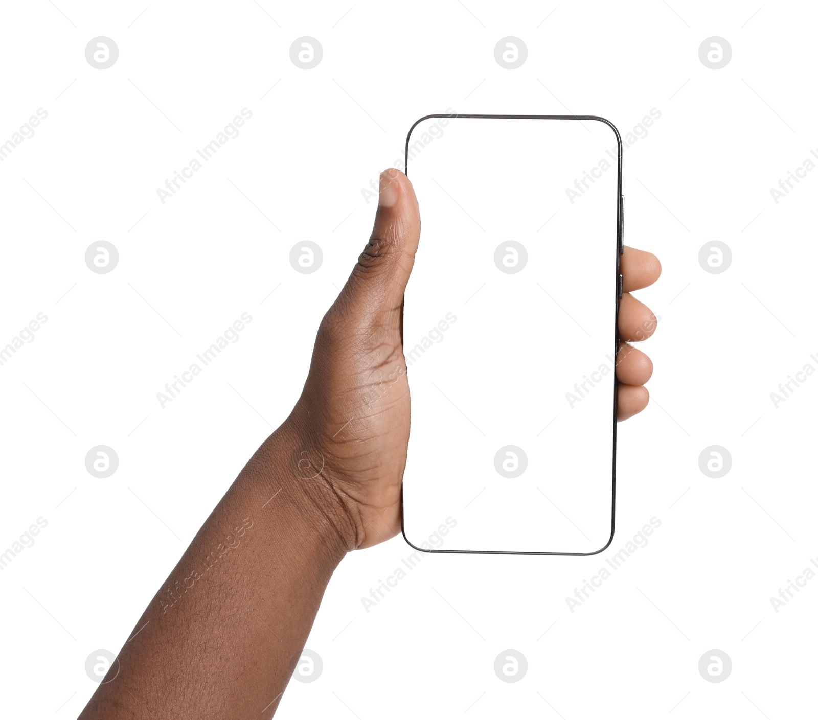 Photo of Woman with modern smartphone on white background, closeup