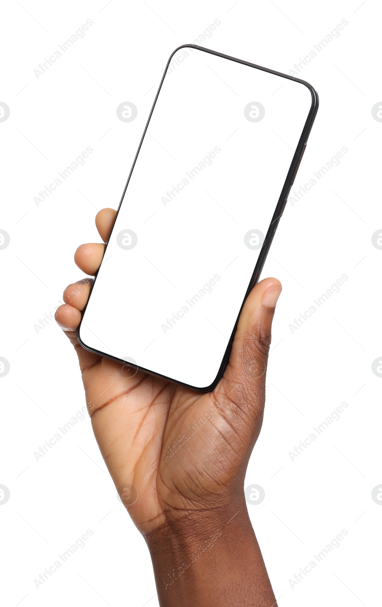 Woman with modern smartphone on white background, closeup Photo of Woman with modern smartphone on white background, closeup