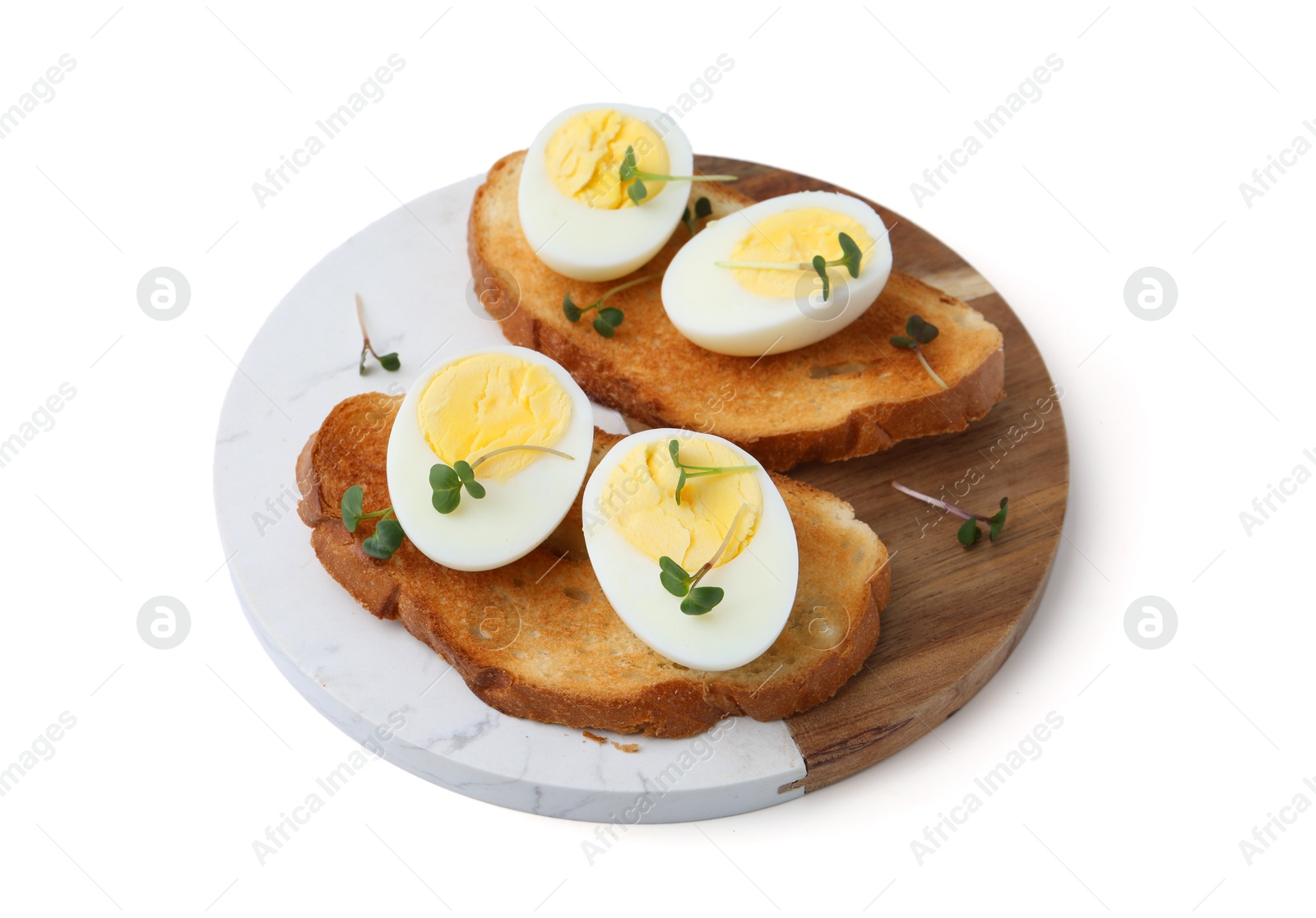 Photo of Sandwiches with hard boiled eggs isolated on white