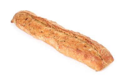 Photo of One freshly baked baguette isolated on white