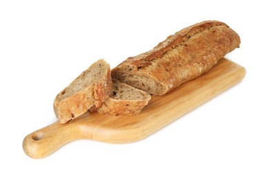 Photo of Cut freshly baked baguette isolated on white