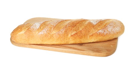 Photo of One freshly baked baguette isolated on white