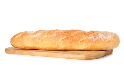 Photo of One freshly baked baguette isolated on white