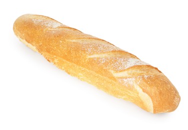 Photo of One freshly baked baguette isolated on white