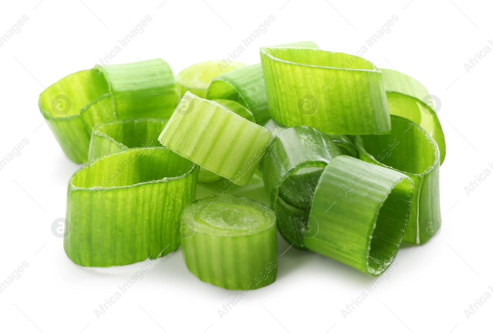 Photo of Chopped fresh green onion isolated on white