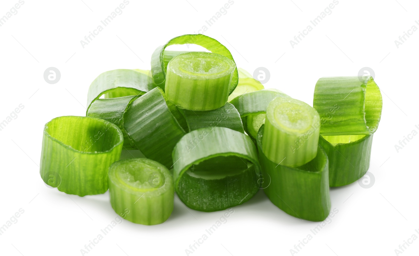 Photo of Chopped fresh green onion isolated on white