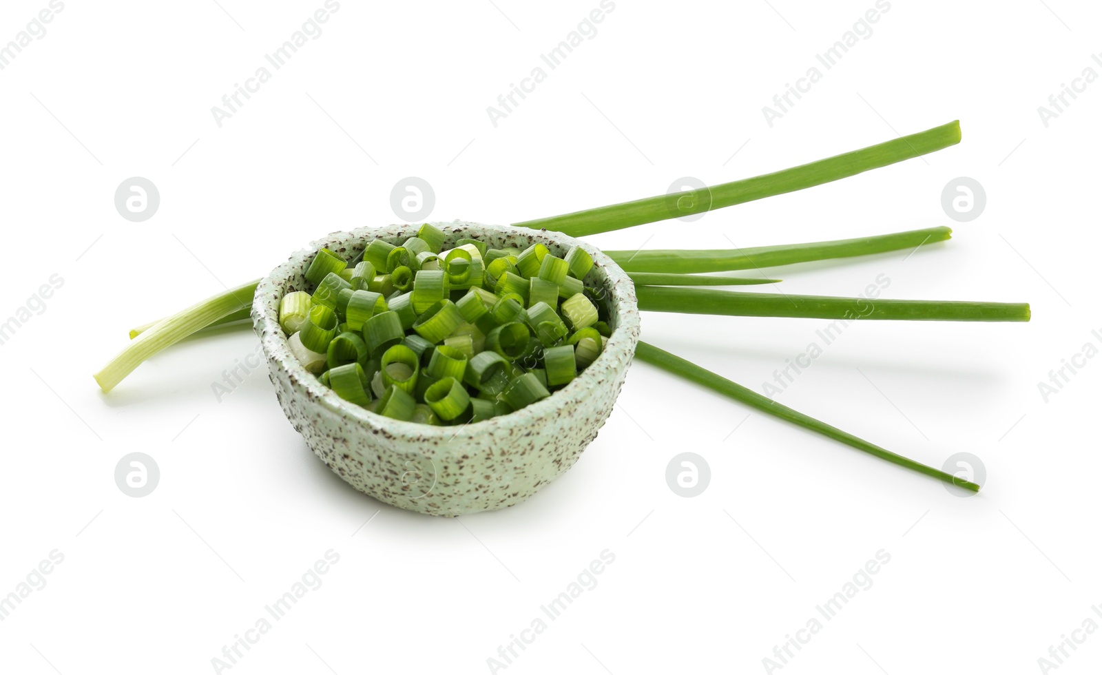 Photo of Cut fresh green onions isolated on white