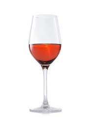 Photo of Rose wine in glass on white background