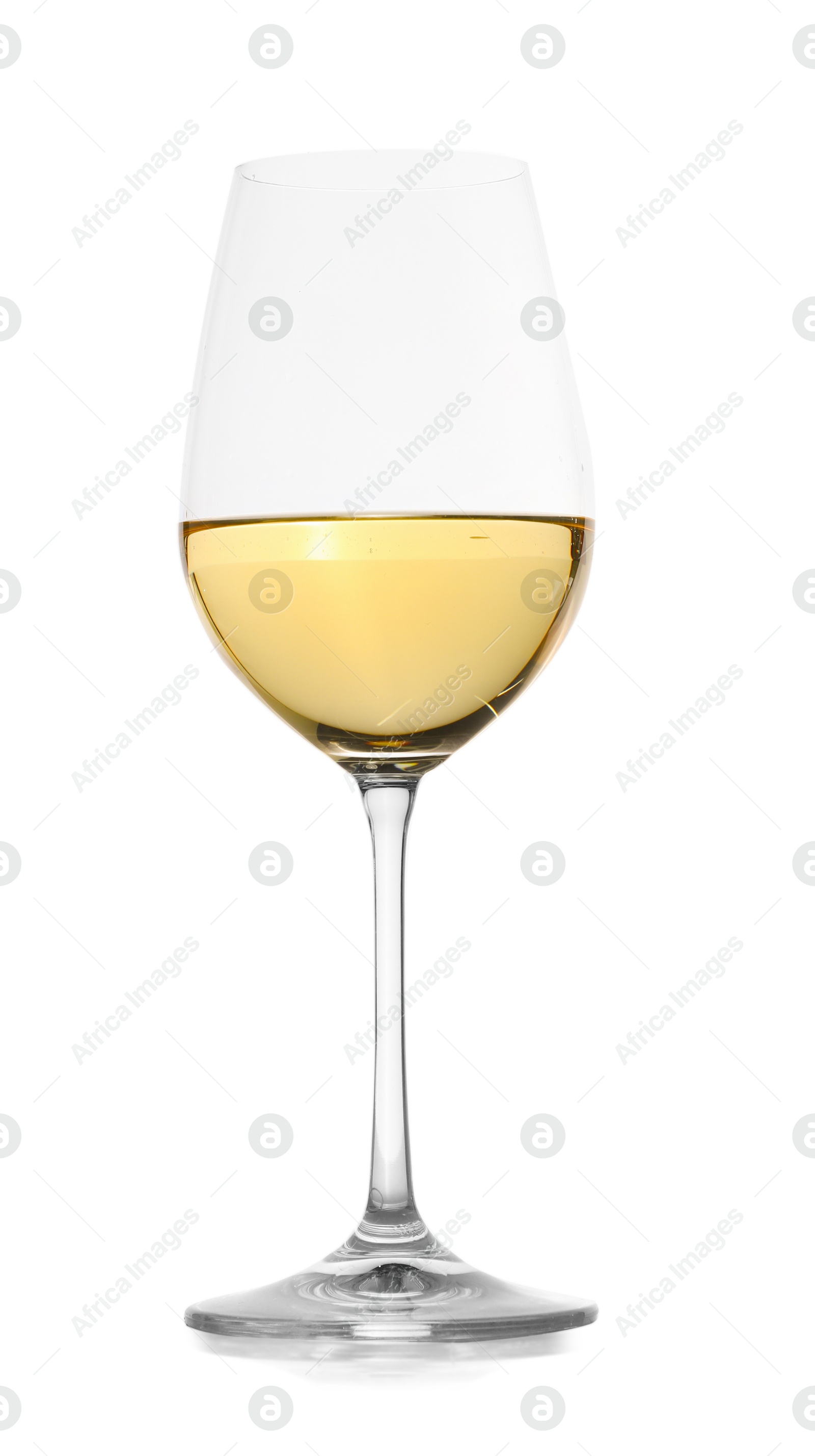 Photo of Tasty wine in glass on white background