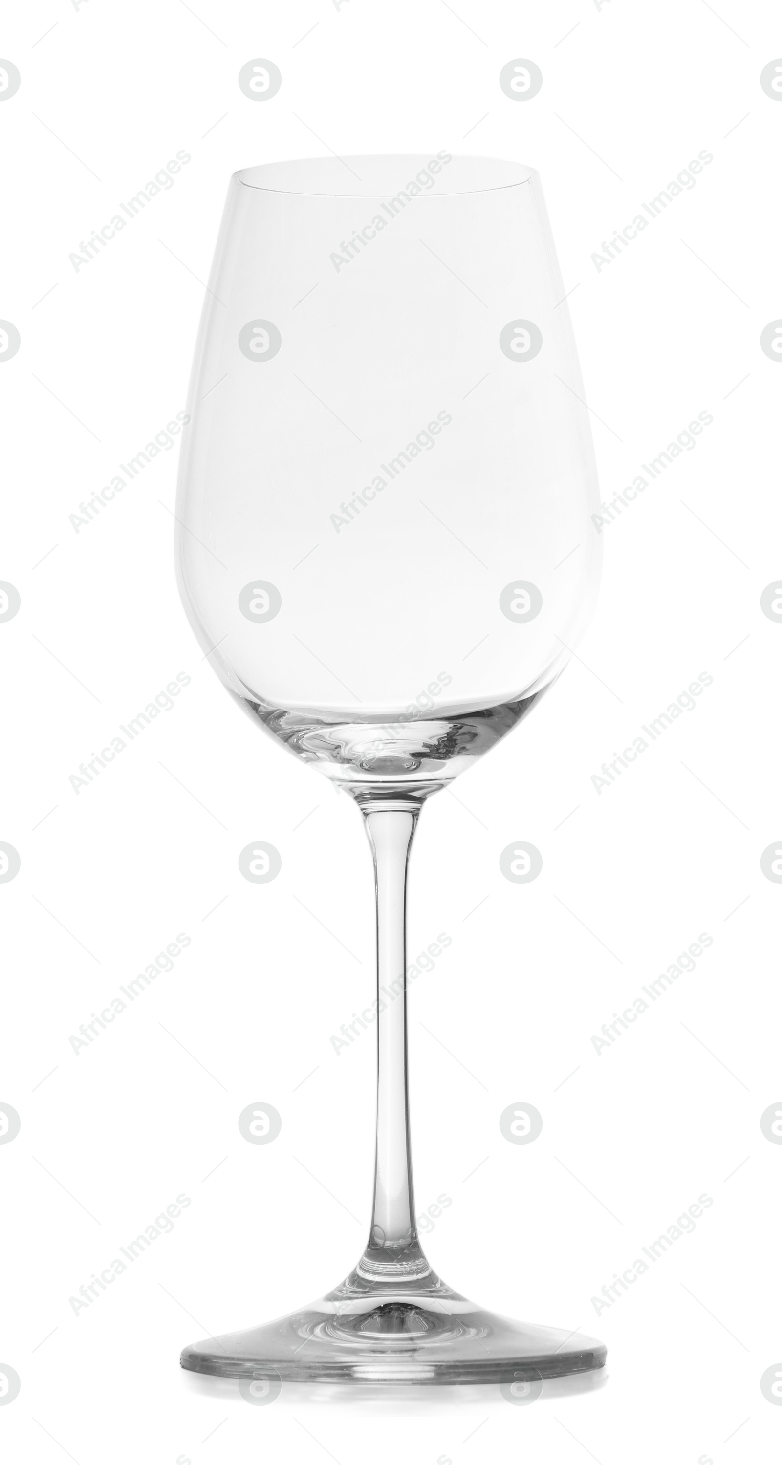 Photo of One empty wine glass isolated on white