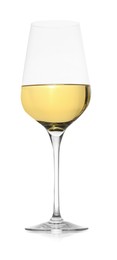 Photo of Tasty wine in glass on white background