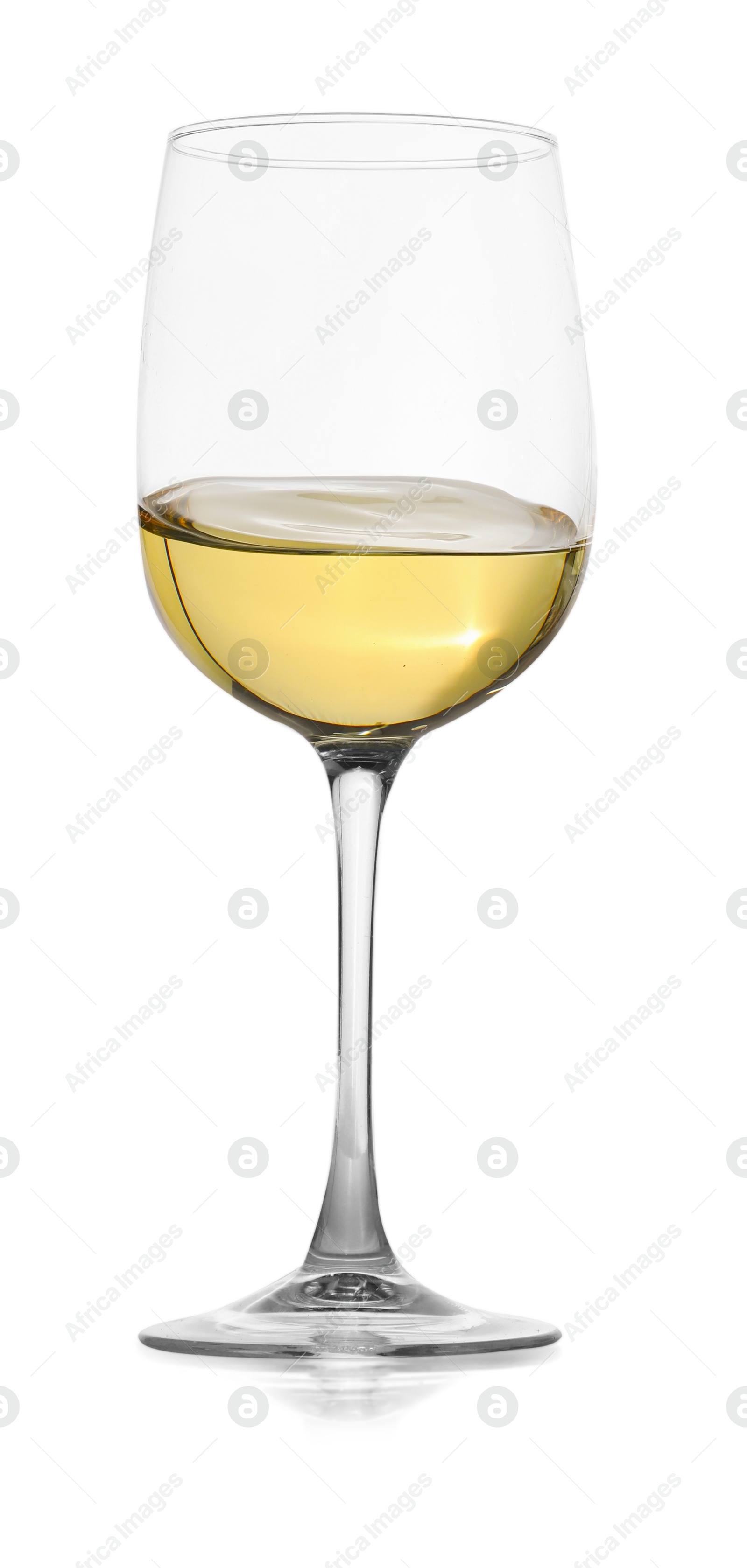 Photo of Tasty wine in glass on white background