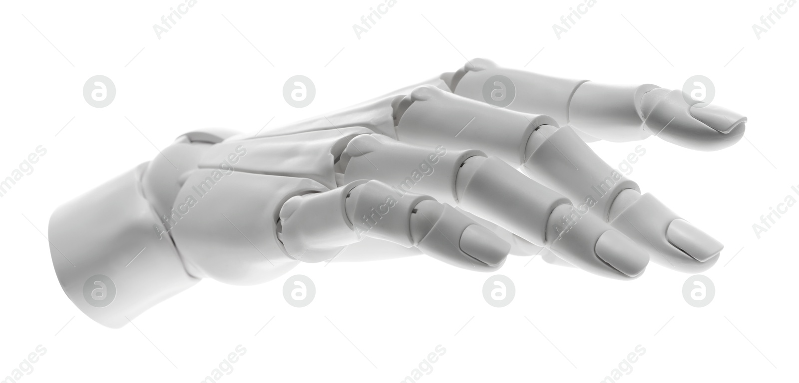 Photo of Artificial intelligence. Robot hand isolated on white