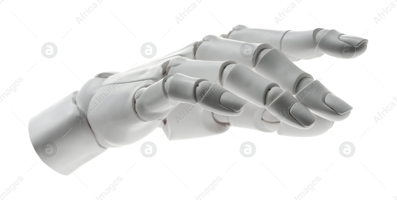 Photo of Artificial intelligence. Robot hand isolated on white