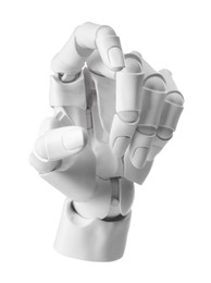 Photo of Artificial intelligence. Robot hand gesturing on white background