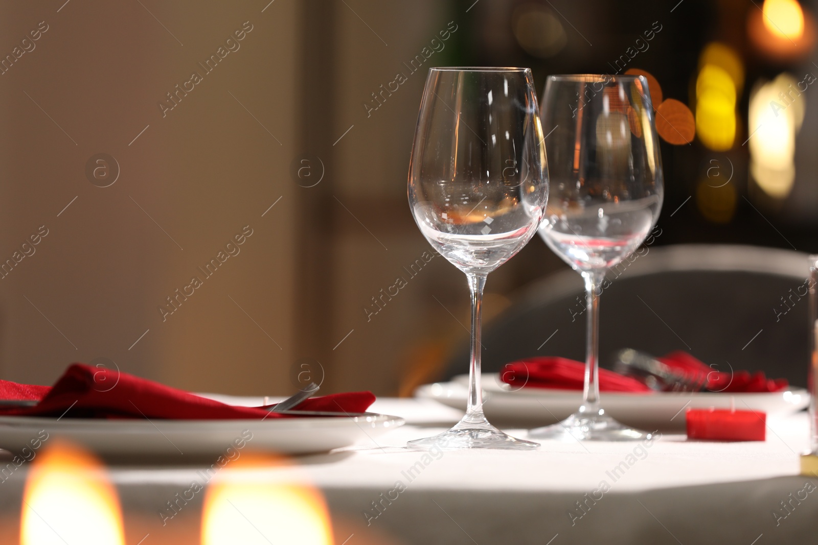 Photo of Table setting for romantic dinner in restaurant