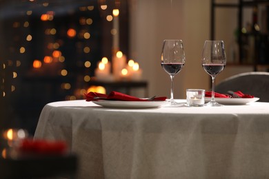 Photo of Table setting for romantic dinner in restaurant